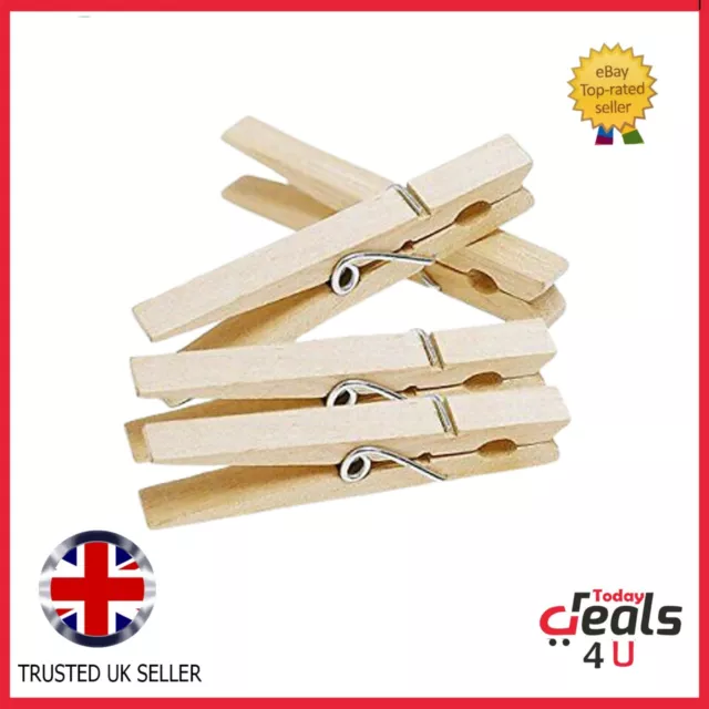 48 Natural Bamboo Wooden Pegs Clothes/Laundry Eco Friendly Washing Line Clips