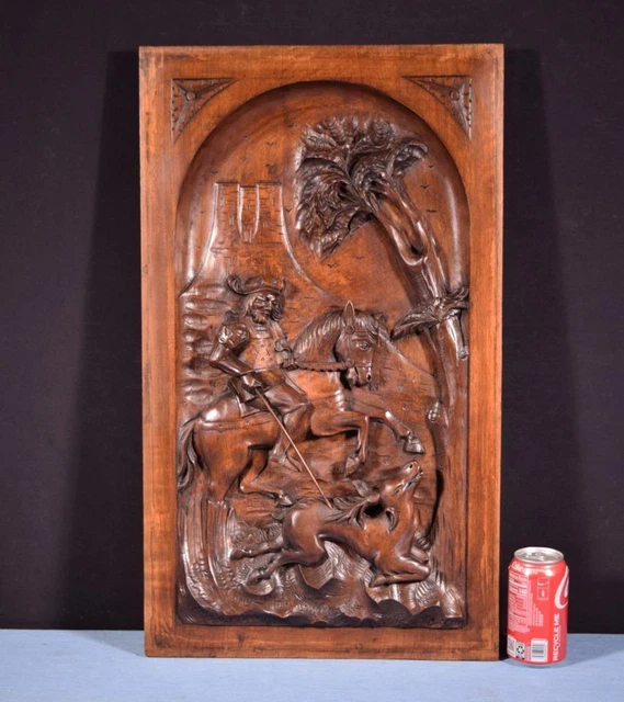 *Large French Antique Deep Carved Architectural Panel Door Solid Walnut Wood