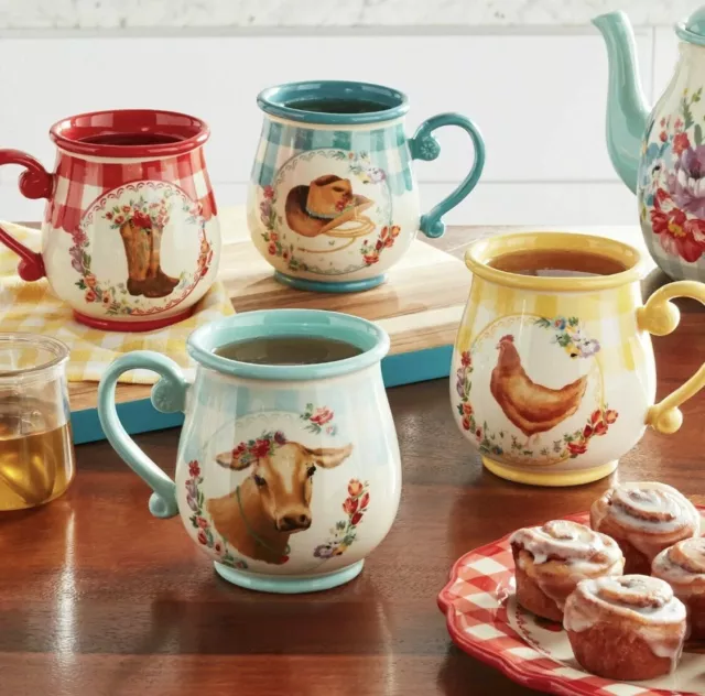 The Pioneer Woman Gingham 16  Oz Mugs Set Of 4 Brand New