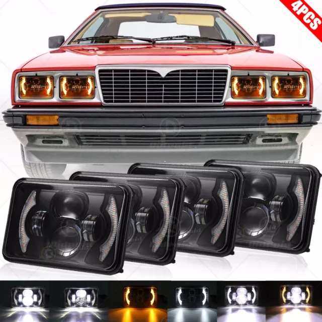 4PCS 4x6" Rectangular LED Headlights Halo DRL Lamps For Maserati Biturbo Spyder