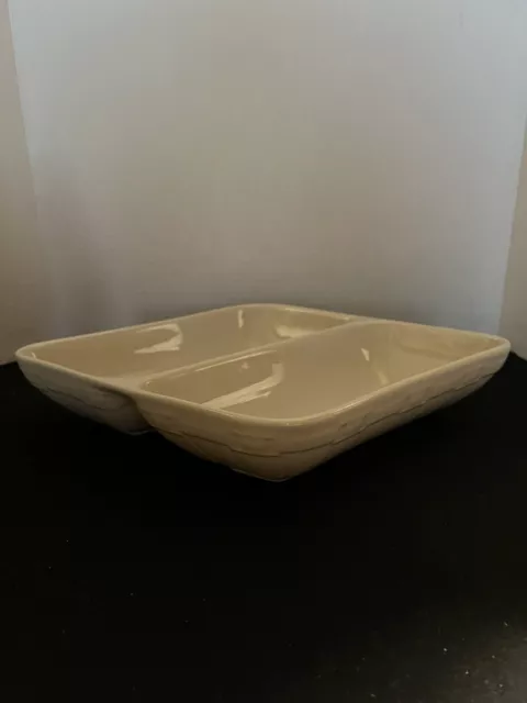 Longaberger Heirloom Ivory Woven Traditions Divided Wave Bowl Dish