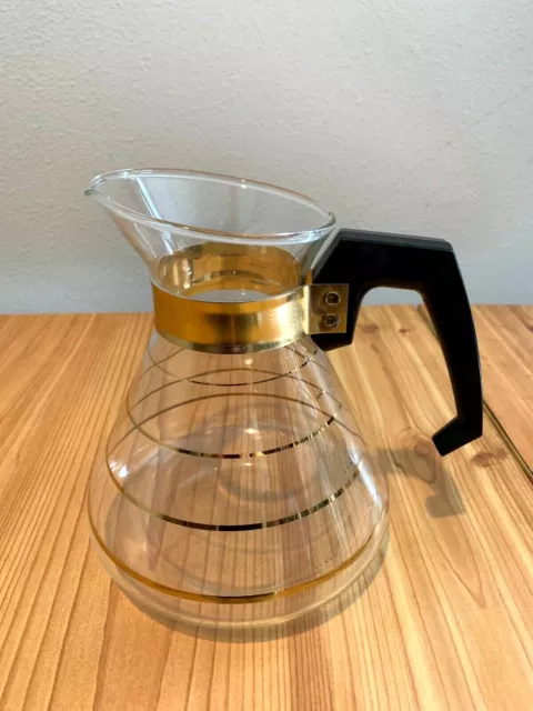 Glass MCM Atomic Style Coffee Tea Warmer  Juice Carafe Pitcher Gold Detail EUC