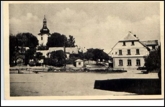 Svätý Kríž Slowakei Postkarte 1949 Teilansicht Dorfpartie Kirche Ceskoslovensko