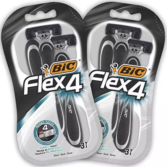 BIC RAZORS Flex4 Rasoi Usa e Getta da Uomo, Confezione da 2 Pacchi a 3 Pezzi - N