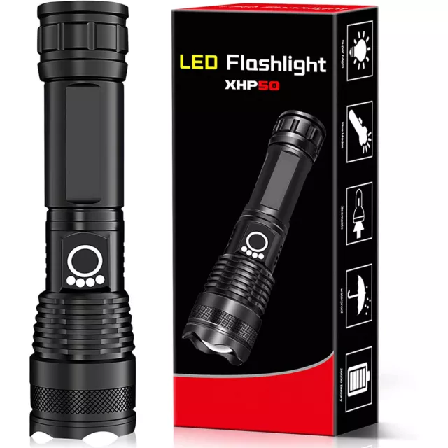 100000LM Super-Bright LED Tactical Flashlight Searchlight W/Rechargeable Battery