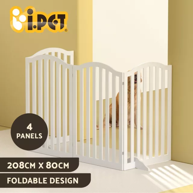 i.Pet Dog Playpen Enclosure 4 Panel Puppy Pet Fence Wooden Play Pen Gate Indoor