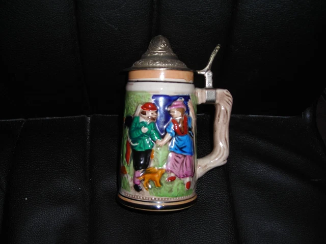 German Schloss Anholt Castle Porcelain Ceramic Mug Beer Stein Japan Handle Lid