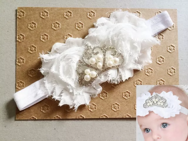 Baby Girl Princess Tiara Crown White Shabby Flower Headband Christening 0-12 mos