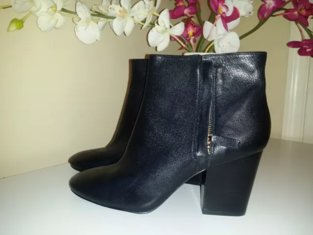 Nine West Darsy Women`s Black Soft Leather Ankle Boots  Wide High Heel Sz. 10M 2