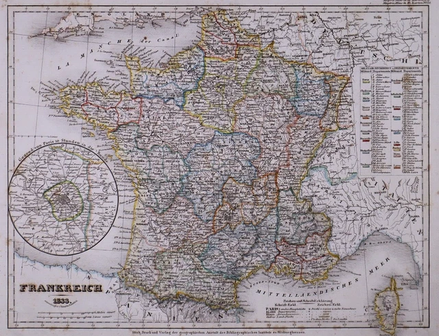 1831 Historical Atlas Map ~ FRANCE - PARIS ~ (10x12)-#1319