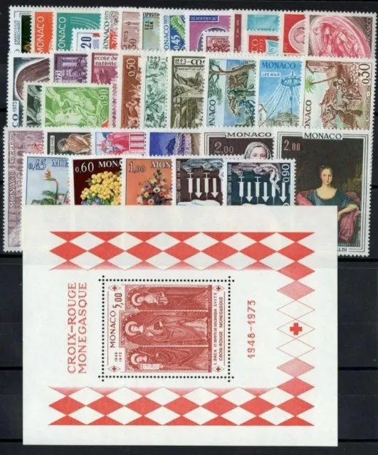 MONACO STAMP ANNEE COMPLETE 1973 : YVERT N° 916 / 952 , 37 TIMBRES NEUFS xx TTB