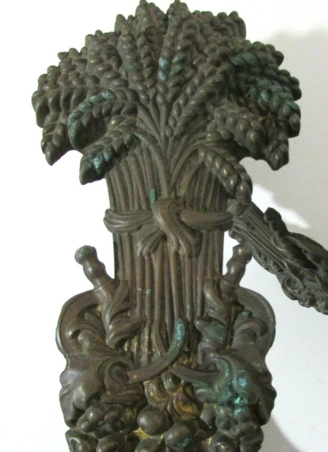 Pair Antique Bronze Curtain Tie Backs - Wheatsheaf - 1844 - England 2