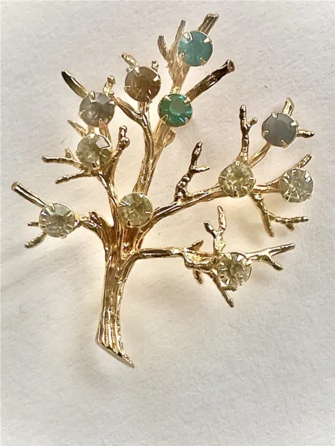 Unique Vintage Sarah Coventry Tree & Colored  Rhinestones Brooch/Pin - Signed