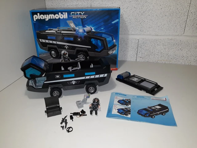 Playmobil City Action Véhicule SWAT – 4 Figurines, Toit Amovible, Rampe Lumineuse, Moto Et Herse Incluses, Dès 4 Ans, 72066