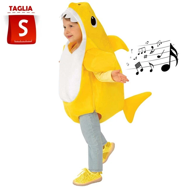 COSTUME BABY SHARK Giallo Bambino con Suono Canzone Carnevale