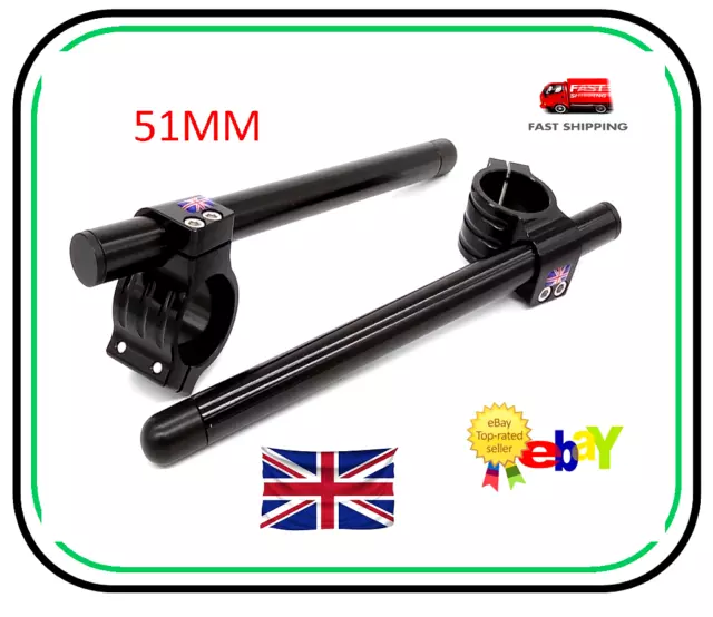 51mm Clip On Handlebars - Motorcycle Black - UK SELLER