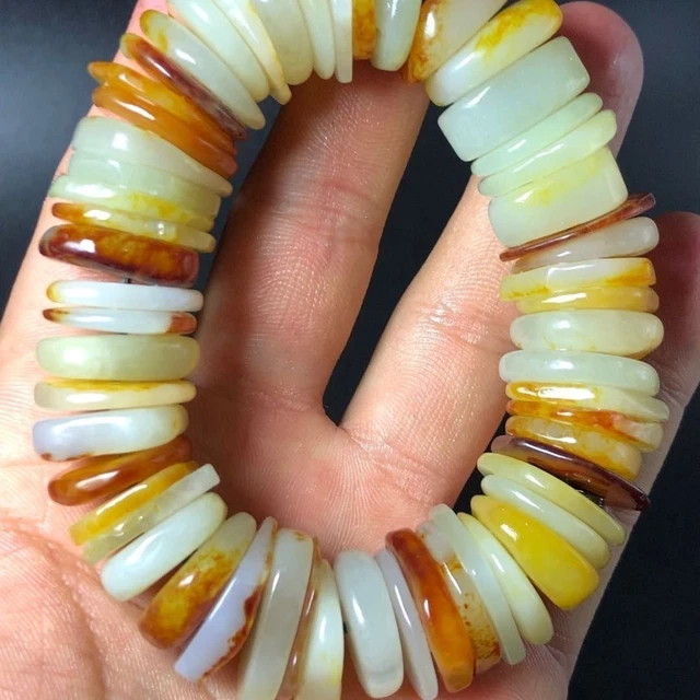 Chinese Natural HeTian Jade Abacus beads Prayer Bracelet Seven Chakras Chic