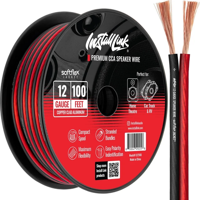 12 Gauge Speaker Red, Black Wire Home or RV Audio Cable 100ft for Car