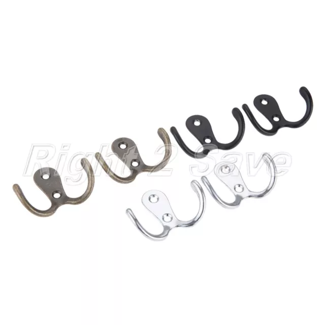 2x Double Hooks Storage Wall Mounted Towel Bag Key Clothes Coat Hat Hook Hanger 3