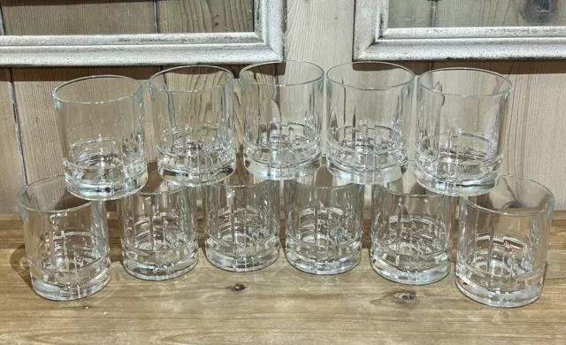 VTG Set Of 11 Canadian Club Whiskey Low Ball Glasses Embossed Engraved Lines