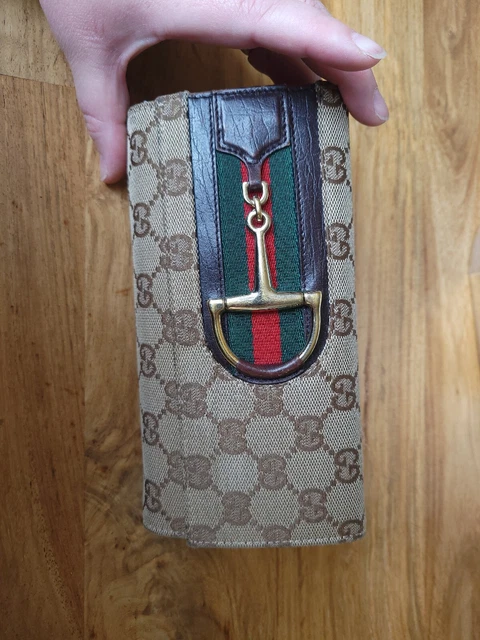Vintage Gucci GG Wallet Canvas Long Buckle Horsebit Logo 1039