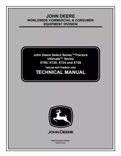 John Deere X700 X720 X724 X728 Tractors Repair Technical Manual PDF/USB - TM2349