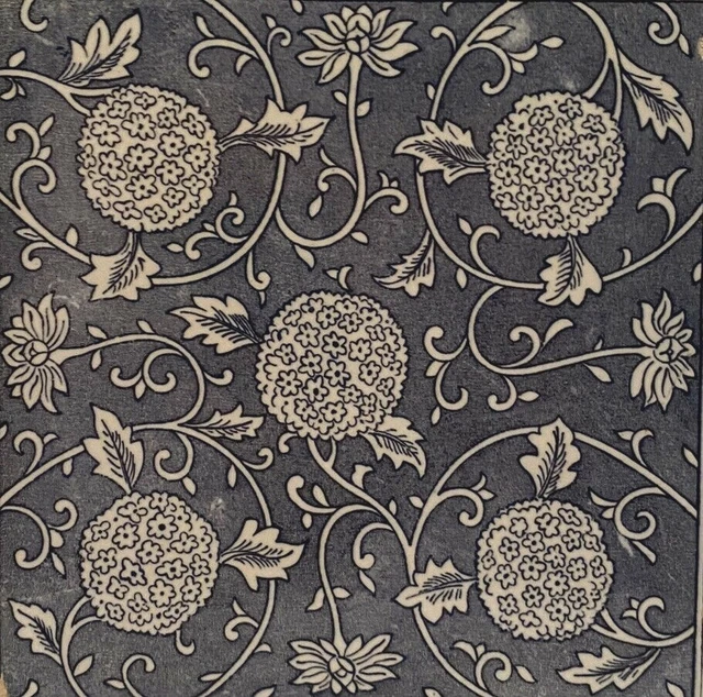 Antique Thick Ceramic Transfer Tile Aesthetic Movement Botanical Blue White