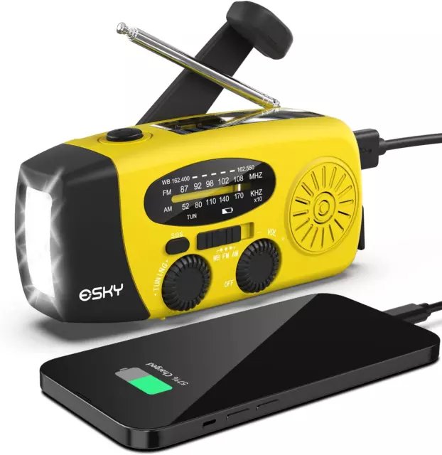 Emergency Hand Crank Radio with 2000Mah Power Bank Phone Charger,  AM/FM/NOAA Po