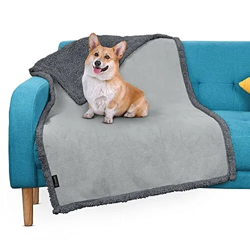 Waterproof Dog Blanket, Pet Pee Proof Fleece Sherpa Throw Blanket for Sofa Couch