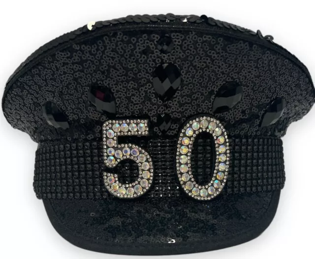 Girls 50th Birthday Sequin Hat Party 50 Captains Hat Black 50th gift ideas