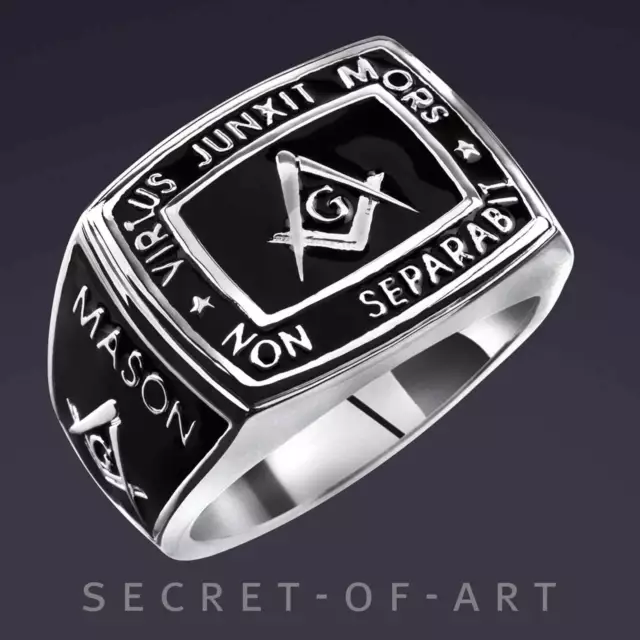 Masonic Ring Freemason Master Mason Silver 925 Sterling Virtus Junxit Skull