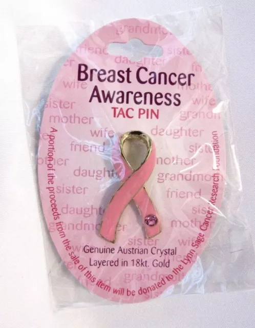 Breast Cancer Awareness Pink Ribbon Austrian Crystal Lapel Enamel Tac Pin NEW