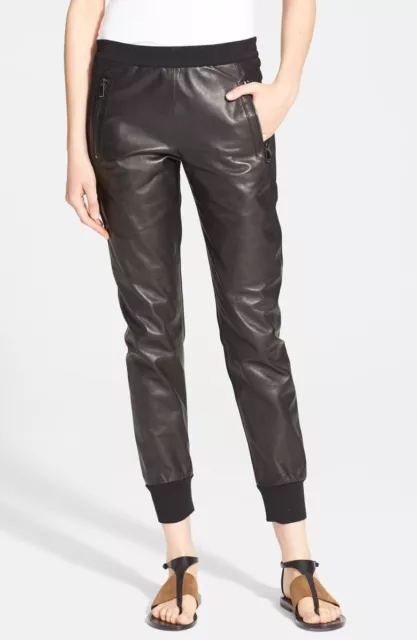 VINCE 163292 Women's Mixed Media Leather Jogger Pants Black Sz. Large