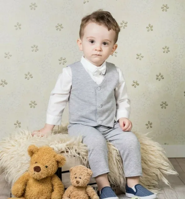 Baby Boy Suit Gentleman White Grey Outfit Smart Party Birthday Baptism Summer
