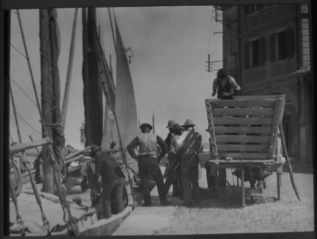 Glass Magic Lantern Slide HARBOUR SCENE C1920 NORTHERN ITALY ? PHOTO NO1L