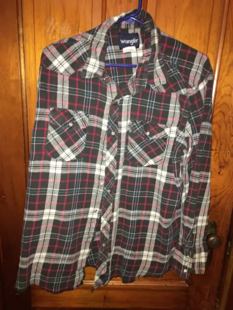 MENS WRANGLER PEARL Snap Shirt Flannel Long Sleeve Rockabilly Western ...