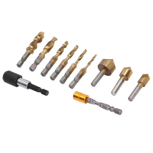 11xChamfer Drilling Tools Step Drill Bits Extension Rod Tap Chamfering Tool Set✈