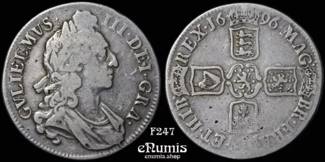 Great Britain, William III, Crown 1696, OCTAVO, First Bust, VF