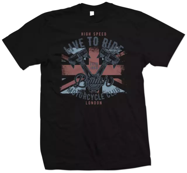 T-shirt moto britannica, maglietta Live To Ride biker, moto Union Jack