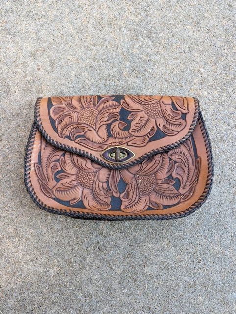 vintage handmade leather tooled purse