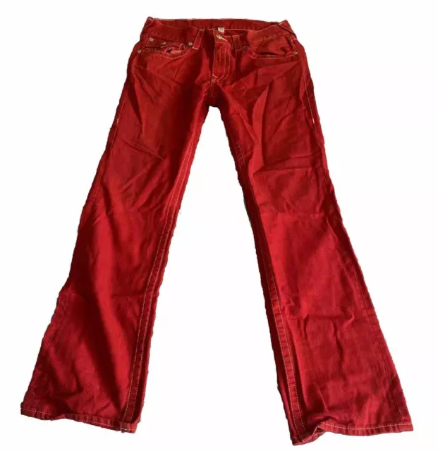 TRUE RELIGION STRAIGHT Red Denim Jeans Men 32 USA Flap Horseshoe ...