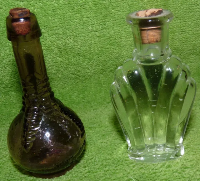 Vintage Bitters/Perfume Bottles 3" Purple Ball and Claw, Clear Scalloped, Corks