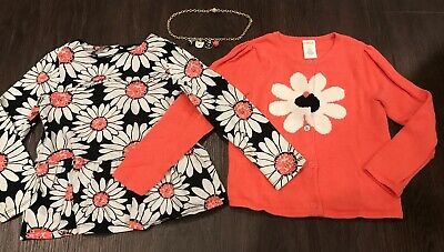 Gymboree Girls 4 5 Kitty In Pink Outfit Top Shirt Sweater Cardifan Necklace EUC