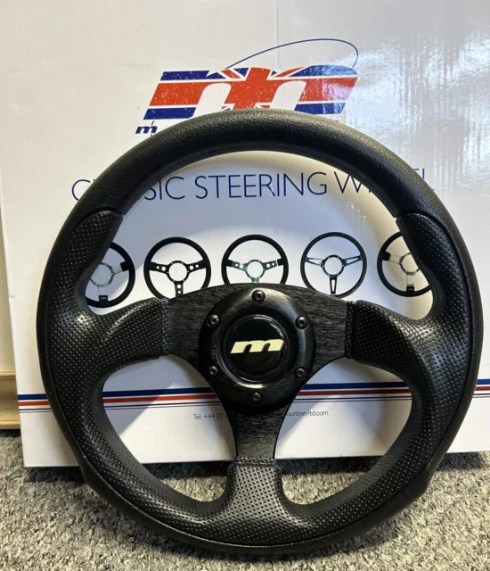 300mm Leather Steering Wheel - Black Centre - Mountney (RSPCA)