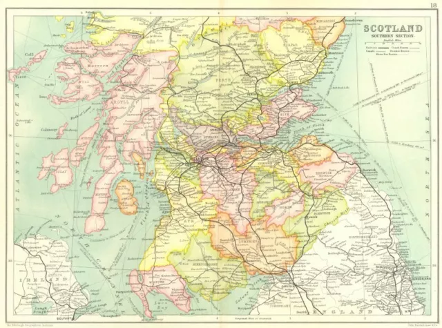 SOUTHERN SCOTLAND. Dumfries/Galloway Borders Strathclyde Tayside Fife 1909 map