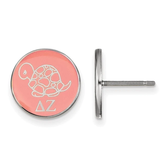 Sterling Silver Delta Zeta Pink Enamel Turtle Post Earrings
