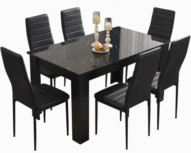 High Gloss Dining Table and Chairs 4 / 6 Set Pu Leather Kitchen Room Furniture