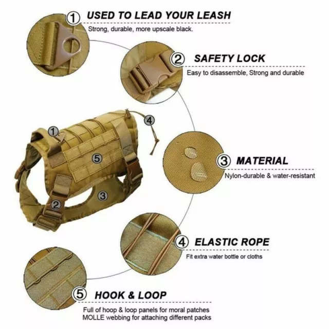 Tactical Police K9 Training Dog Harness Military Adjustable Molle Nylon Vest US 3