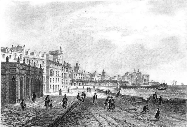 SPAIN: SEAFRONT PROMENADE to CADIX 19th Century - 19th Century Engraving