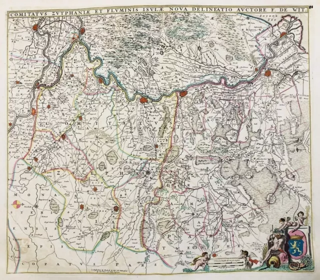 Zutphen Deventer Arnhem Doesburg Nijmegen Lochem Nederland map Karte de Wit 1680
